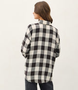 Black & Cream Plaid Soft Flannel Top w/Front Pocket