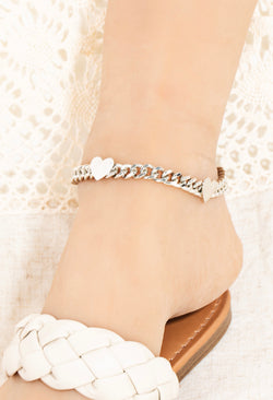 Silver Thick Chain Link w/Hearts Anklet