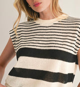 Cream & Black Striped Sleeveless Knit Top