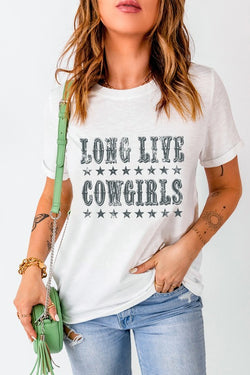 Long Live Cowgirls White With Stars Graphic Tee