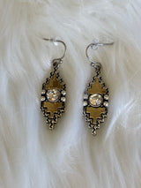 Silver & Gold Diamond Shape Aztec Fishhook Earrings