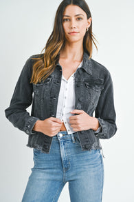 Vintage Distressed Washed Black Denim Jacket by Just Black Denim