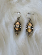 Silver & Gold Diamond Shape Aztec Fishhook Earrings