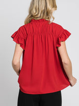 Red Ruffle Blouse w/Open or Tie Neckline