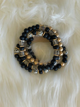 Black, Cream & Gold Set of 4 Stretch Beaded Bracelets