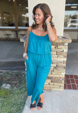 Teal Spaghetti Strap Wide Leg Crop Pant Jumper