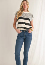 Cream & Black Striped Sleeveless Knit Top