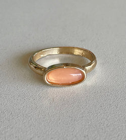 Peach Flat Oval Stone Gold Ring