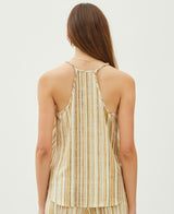 Multi Stripe Button Down Racerback Front Tie Tank