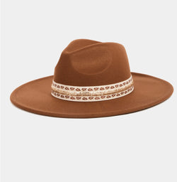 Brown Fedora Hat w/Cream & Gold Sequins Band and Adjustable Fit