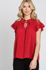 Red Ruffle Blouse w/Open or Tie Neckline