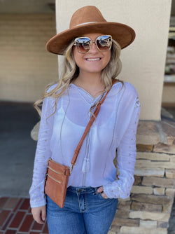 Ivory & Gold Triangle Pattern Blouse w/Front Tassel Tie by Lovestitch