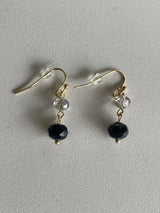 Black & Glass Beads Fish Hook Gold Earrings