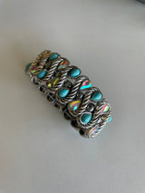 Antique Silver, Turquoise & Aurora Borealis Stones Stretch Bracelet