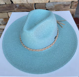 Ocean Blue Straw Sun Hat w/Tan Braided Band and Adjustable Fit by CC Brand