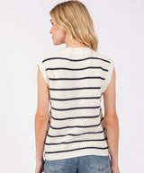 Cream & Navy Stripe Knit Sweater Vest