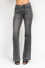 Judy Blue Gray Wash Mid Rise Tummy Control Flare Release Hem Jeans