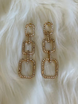 Gold & Rhinestone Rectangle 3 Tiered Earrings