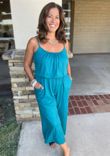 Teal Spaghetti Strap Wide Leg Crop Pant Jumper