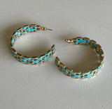 Gold & Turquoise Weaved Hoop Earrings
