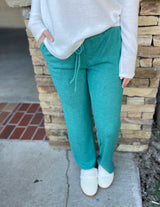 Teal Hacci Super Soft Straight Leg Loungewear Pants w/Drawstring Tie Waste & Pocket’s