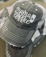 Mama Needs Coffee Embroidered Gray Trucker Hat W/Adjustable Velcro Fit