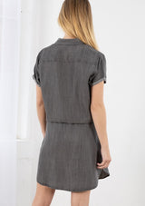 Ash Gray Wash Tencel Short Sleeve Front Tie Shirt Dress by Lovestitch