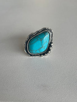 Antique Silver & Turquoise Large Stone Adjustable Ring