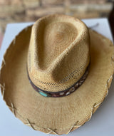 Annabelle Natural Cowgirl Hat w/Floral Design, Turquoise Stone and Gold Rope Trim by CC Brand