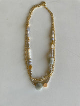 Gray Labradorite Beads & Gold Chain Layered Necklace