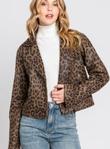 In The Wild Olive Leopard Faux Suede Moto Jacket