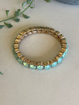 Mint Rhinestone & Gold Stretch Bracelet