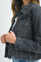 Vintage Distressed Washed Black Denim Jacket by Just Black Denim