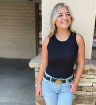 Black Round Neck Ribbed Tank Top