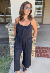 Black Spaghetti Strap Wide Leg Crop Pant Jumper