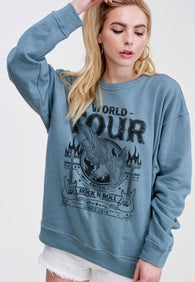 World Tour Rock N Roll 1976 Teal Graphic Sweatshirts