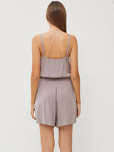 Earth Gray Front Tie Short Jumper w/Adjustable Straps & Pockets