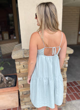 Catalina Pastel Blue Flowy Spaghetti Strap Dress w/Adjustable Back Tie & Pockets