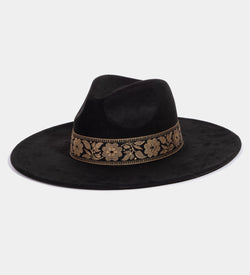 Atta Girl Black Fedora Hat w/Floral Band and Adjustable Fit