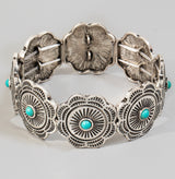 Western Silver & Turquoise Concho Stretch Bracelet