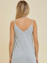 Dusty Blue Long V-Neck Knit Tank Top