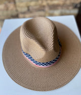 Tan Straw Sun Hat w/Stars & Stripes Band and Adjustable Fit