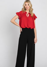 Red Ruffle Blouse w/Open or Tie Neckline