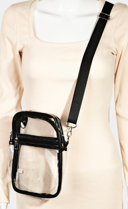 Clear See Through & Black Adjustable Strap Rectangle Crossbody Bag