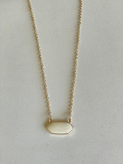 Gold Chain w/Cream Oval Cut Stone Pendant Necklace