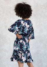 Lilac & Navy Floral Print Tiered Angel Sleeve Dress by Lovestitch