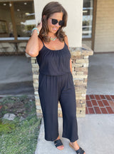 Black Spaghetti Strap Wide Leg Crop Pant Jumper