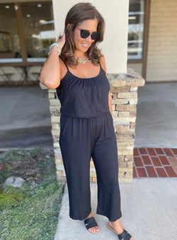 Black Spaghetti Strap Wide Leg Crop Pant Jumper