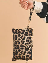 Leopard Print Wristlet Clutch Bag w/Zipper Closure & Tassel