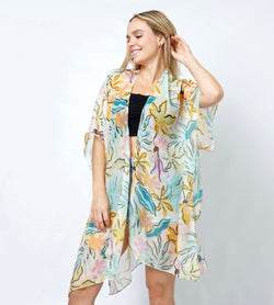 Ivory Tropical Print Sheer OS Kimono